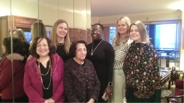 World YWCA representatives met at the Salahs L to R: Rima Salah, Anna Weyher, Doris Salah, Deborah Thomas, CEO Malayah Harper, and Jill Sen